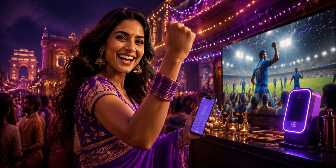 Night market scene with people using mobile payments in India